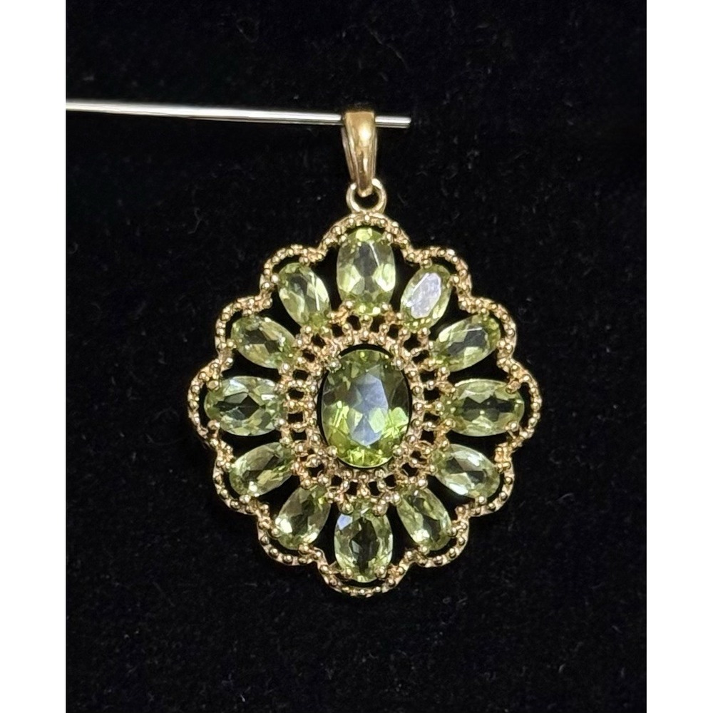Vintage Estate Peridot Gold Wash Sterling Silver 925 Pendant Green Floral